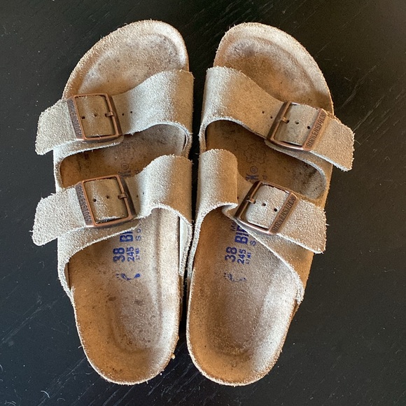 Birkenstock Arizona Soft Footbed Suede Taupe Leather Sandals with Buckles - Picture 7 of 7